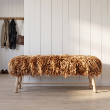 Benk med Islandsk Saueskinn | 140x35x45 cm Naturhvit