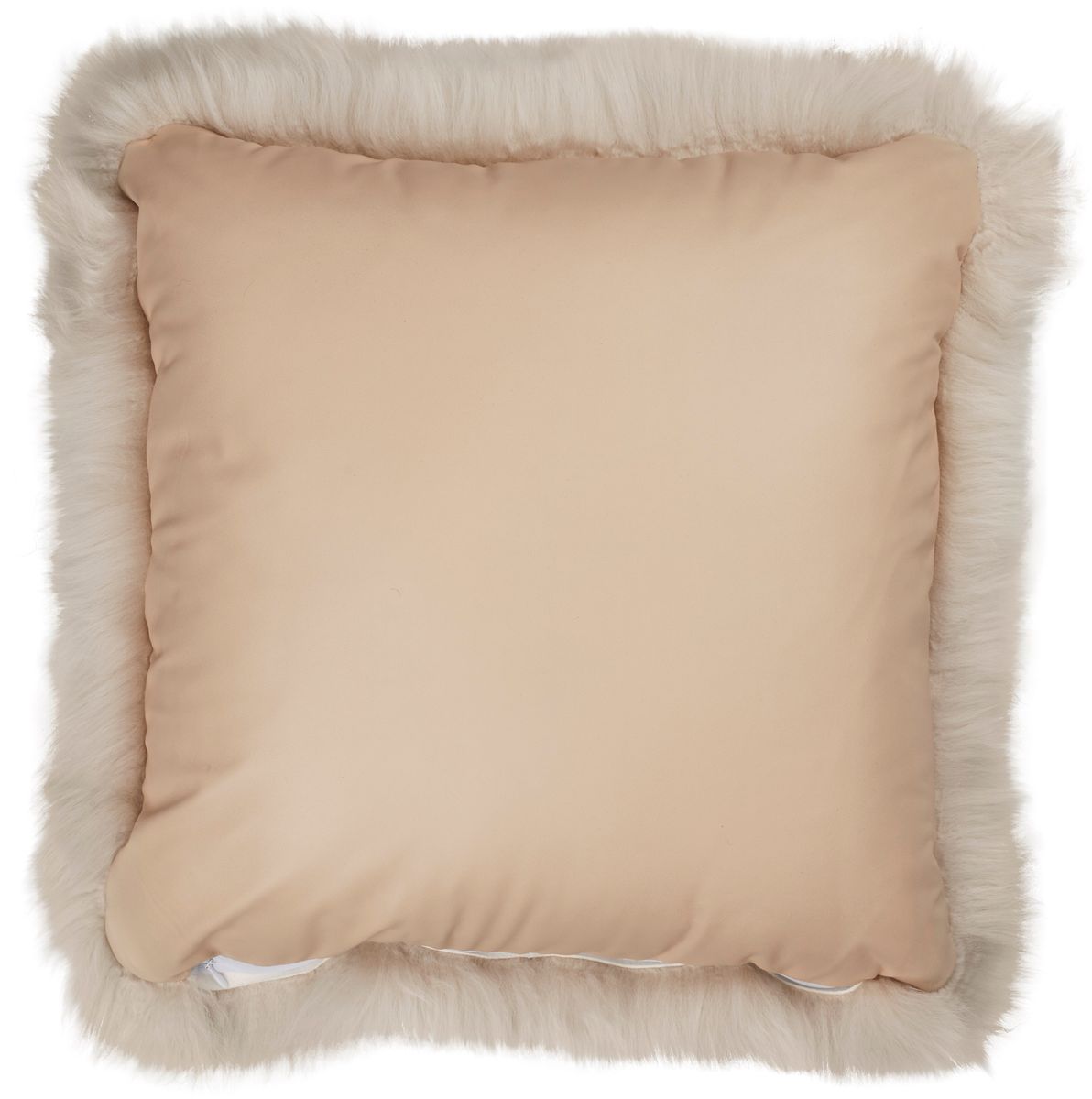 Saueskinnpute | Langhåret | New Zealand | Lärbakside | 50x50 cm Beige
