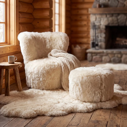 Skandi Footrest | Langhåret Saueksinn | New Zealand Beige