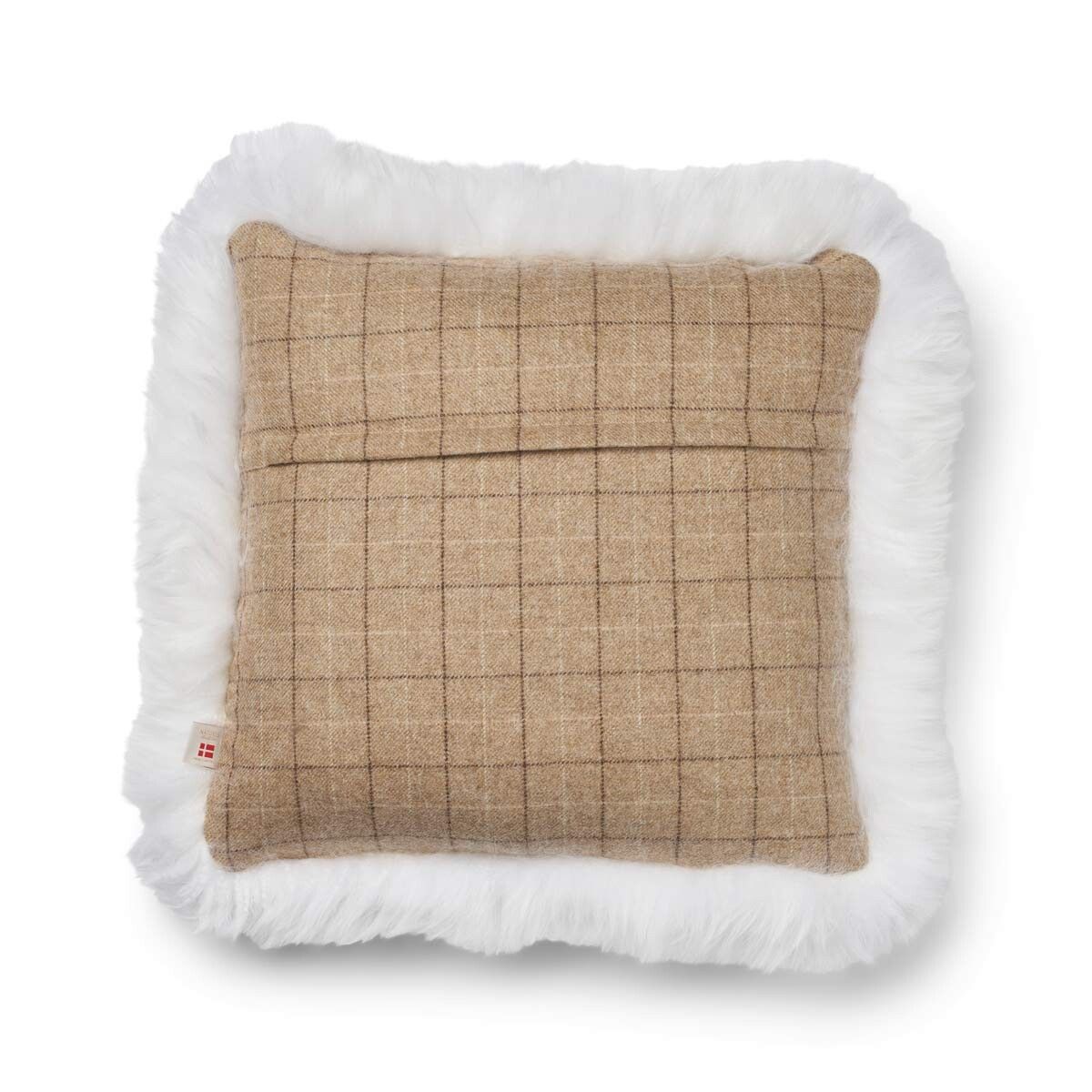 Checked Collection | Ullpute | Langhåret | Dobbeltsidig | 52x52 cm | 34x52 cm Rutete / Beige / Hvit