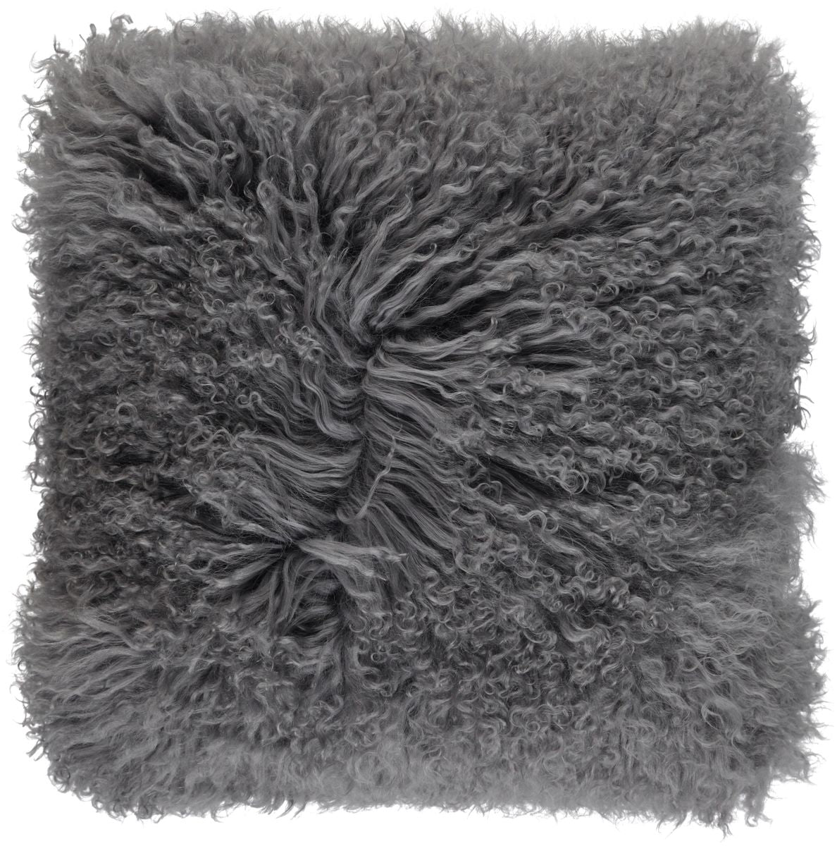 Saueskinnspute | Krøllet | Dobbeltsidig | Tibet | 40x40 cm Mørk grå