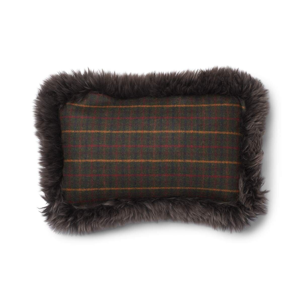 Checked Collection | Ullpute | Langhåret | Dobbeltsidig | 52x52 cm | 34x52 cm Rutet Mørkegrønn / Valnøtt