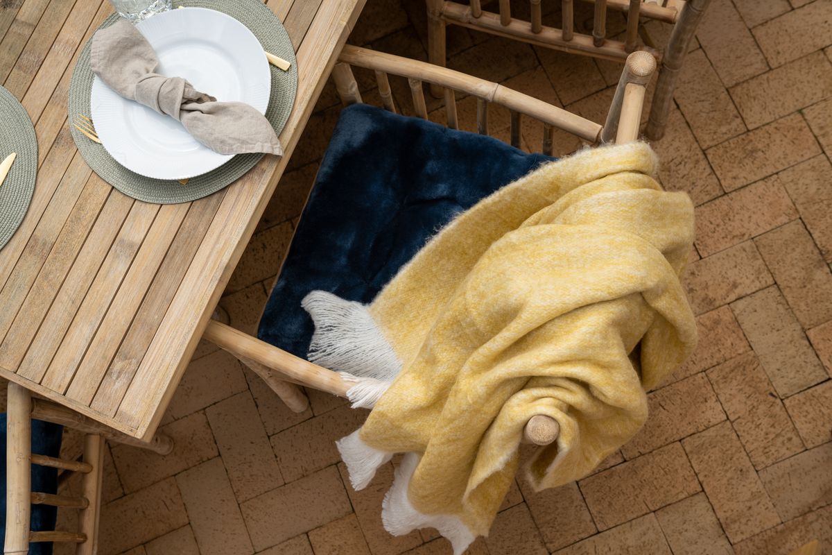 Ullpledd | Mohair mix | 130x170 cm Sennep