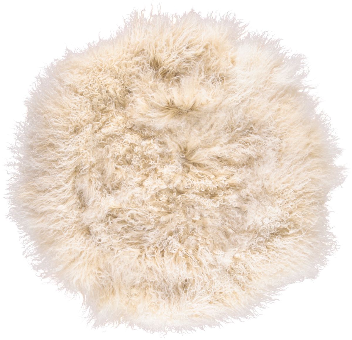 Saueskinnpute | Krøllet | Tibet | Ø45 cm, Ø62 cm & Ø38 cm Gylden Hvit