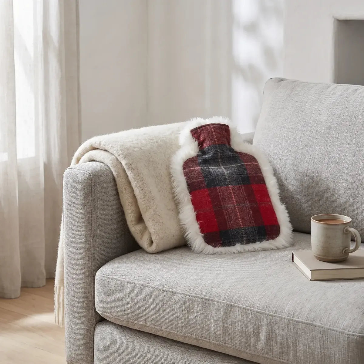 Varmtvannsflaske | Saueskinn og ull | 37 x 27 cm Lindsay Tartan/Hvit
