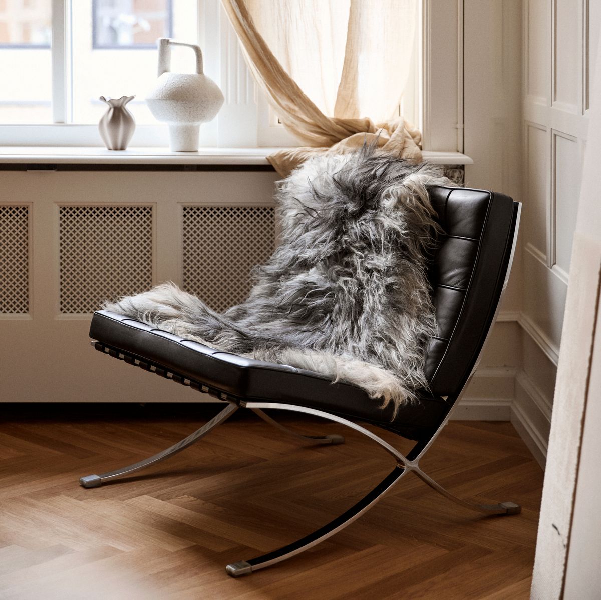Saueskinn | Langhåret | Island | 100-120x60 cm Naturlig Grå