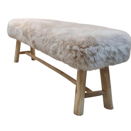 Benk med saueskinn | Eik | Langhåret Beige