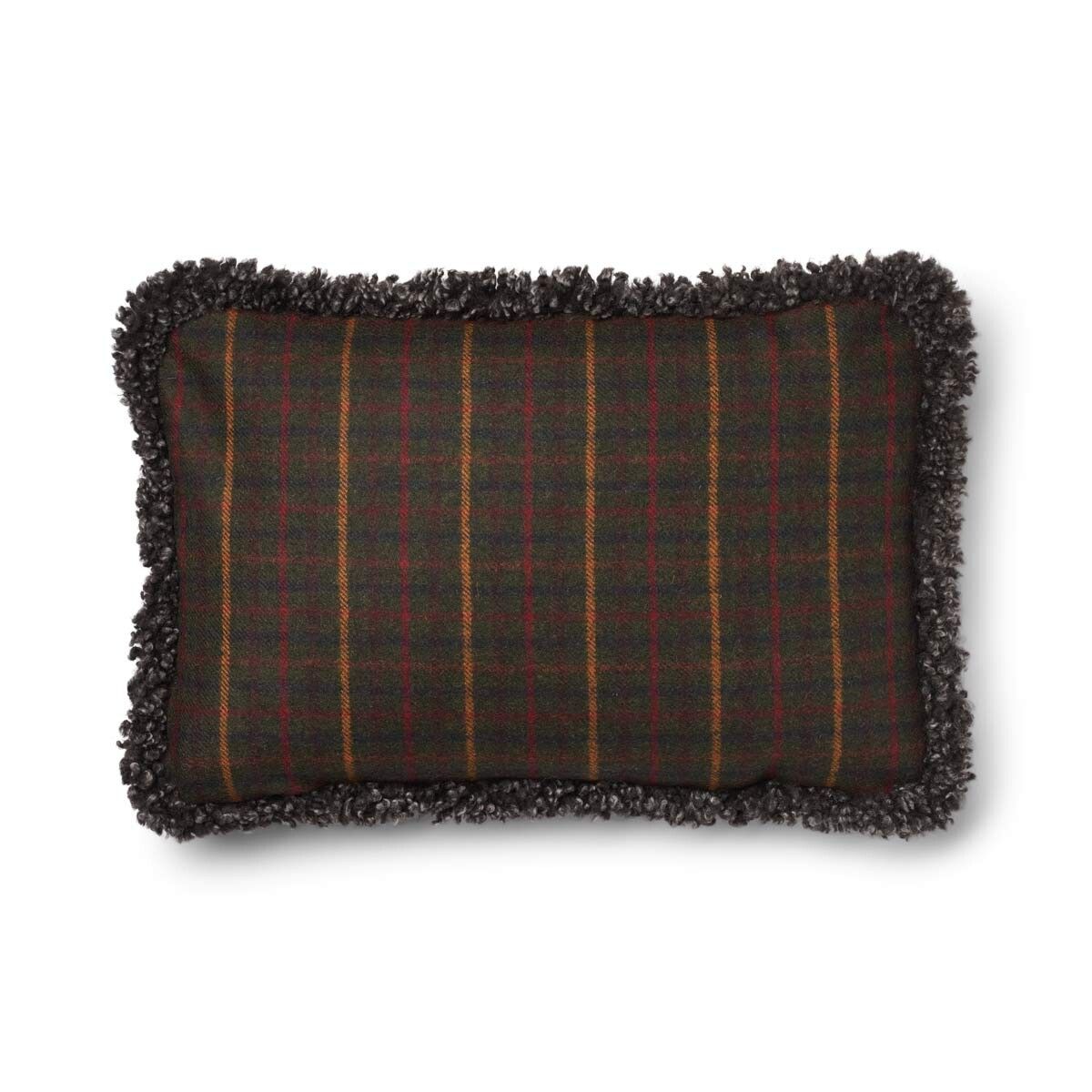 Checked Collection | Ullpute | Korthåret | Dobbeltsidig | 52x52 cm | 34x52 cm Rutet Mørkegrønn / Cappuccino