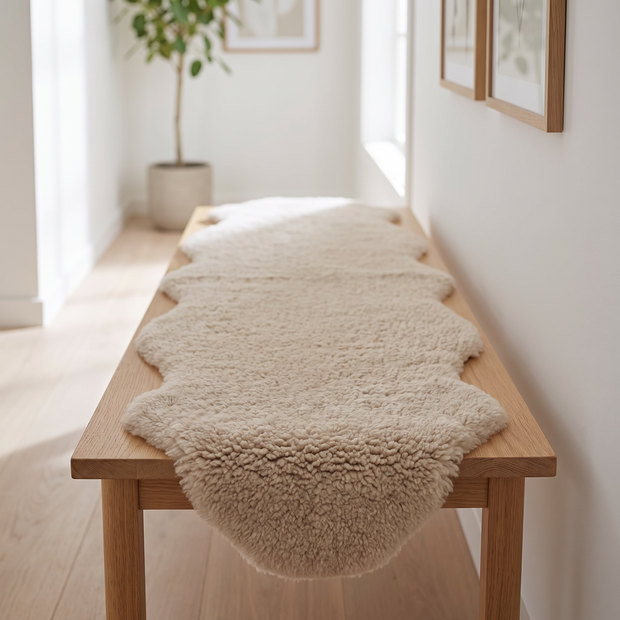 Dobbelt Saueskinn | New Zealand | Kort ull | 170x60 cm Lysebrun