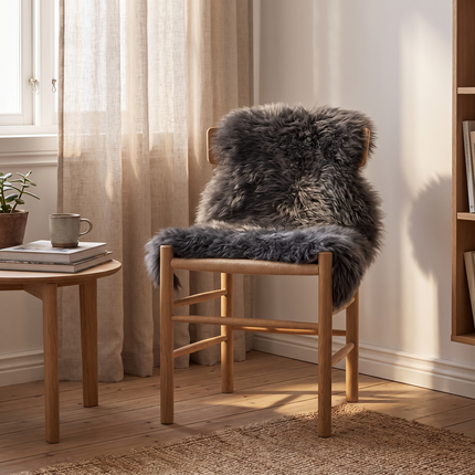Saueskinn | New Zealand | 90 cm | Langhåret | Premium kvalitet Koksgrå