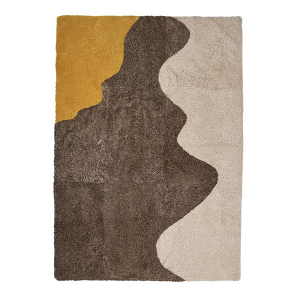 Kort ullkrøllete saueskinn med elvedesign teppe | 200x300 cm Gul/Taupe/Beige