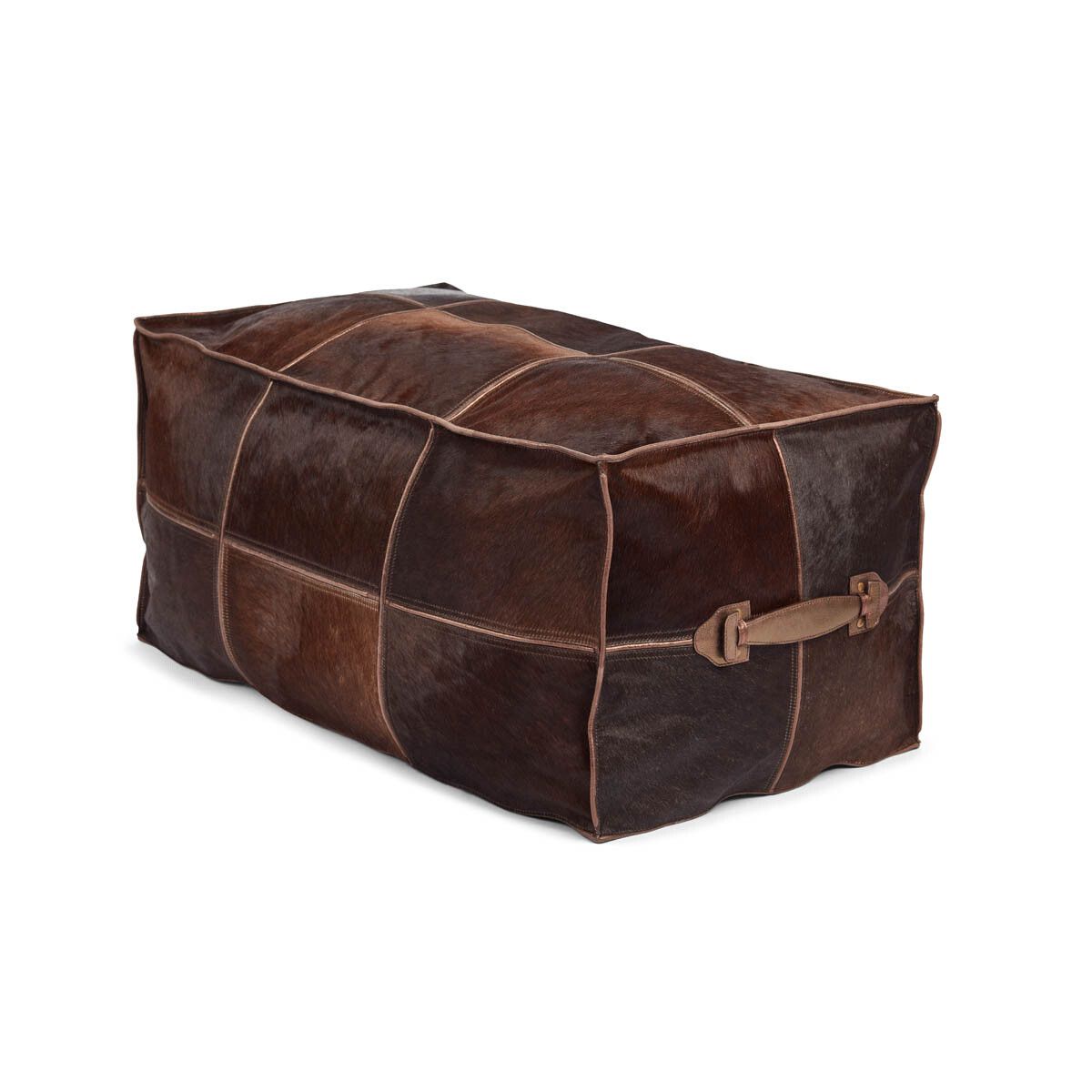 Puff m/håndtak | Kalveskinn | 45x82x38 cm Brun