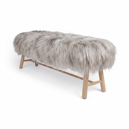 Benk med Islandsk Saueskinn | 140x35x45 cm Naturlig Grå