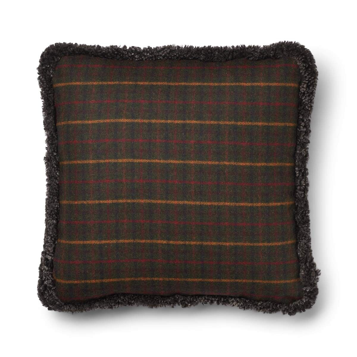 Checked Collection | Ullpute | Korthåret | Dobbeltsidig | 52x52 cm | 34x52 cm Rutet Mørkegrønn / Cappuccino