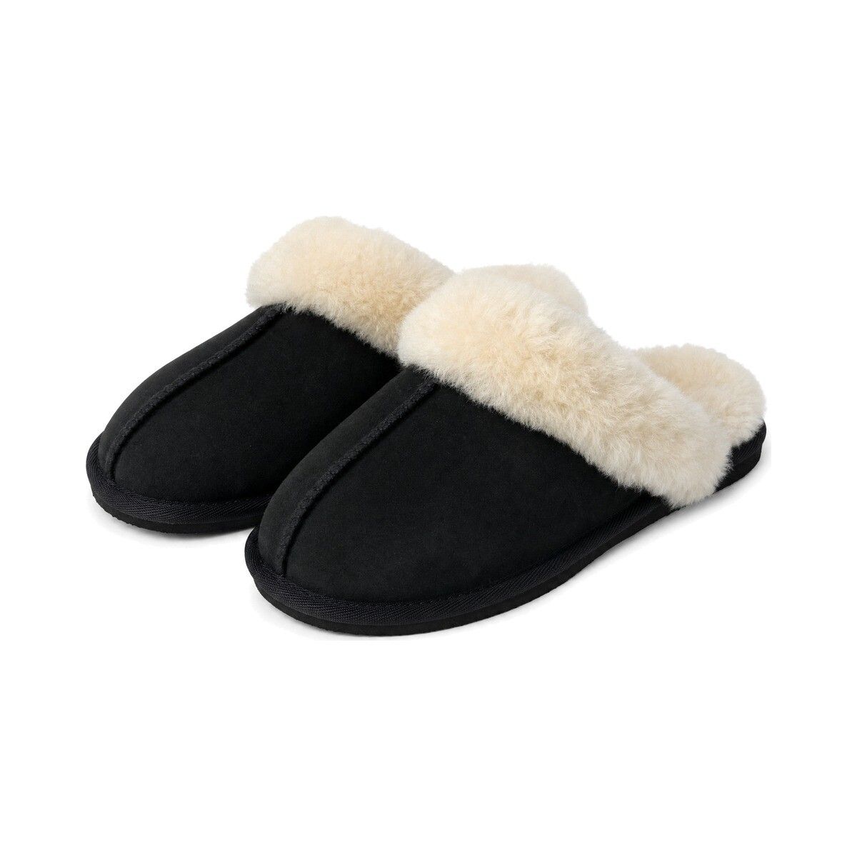 Fluffy krøllete tøfler Svart