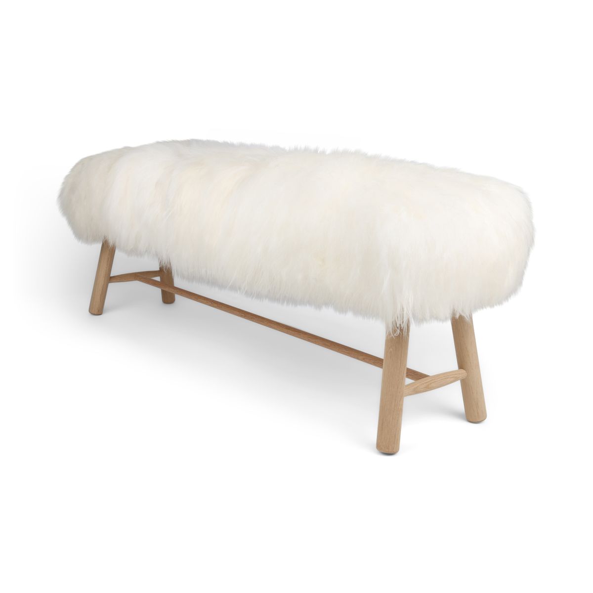 Benk med Islandsk Saueskinn | 140x35x45 cm Naturhvit