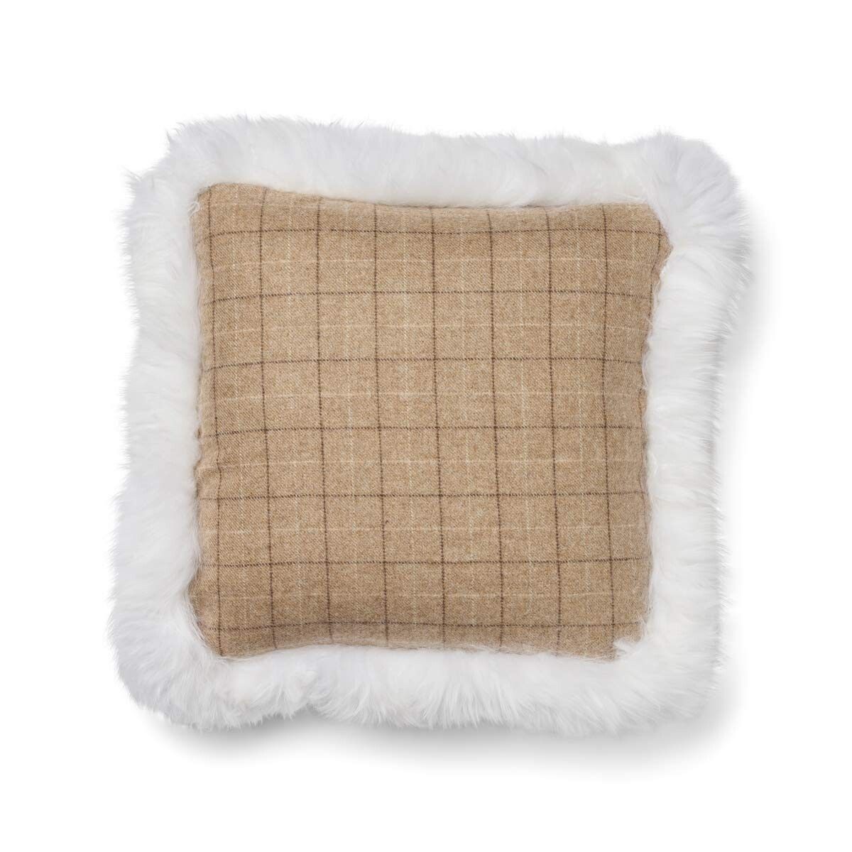 Checked Collection | Ullpute | Langhåret | Dobbeltsidig | 52x52 cm | 34x52 cm Rutete / Beige / Hvit