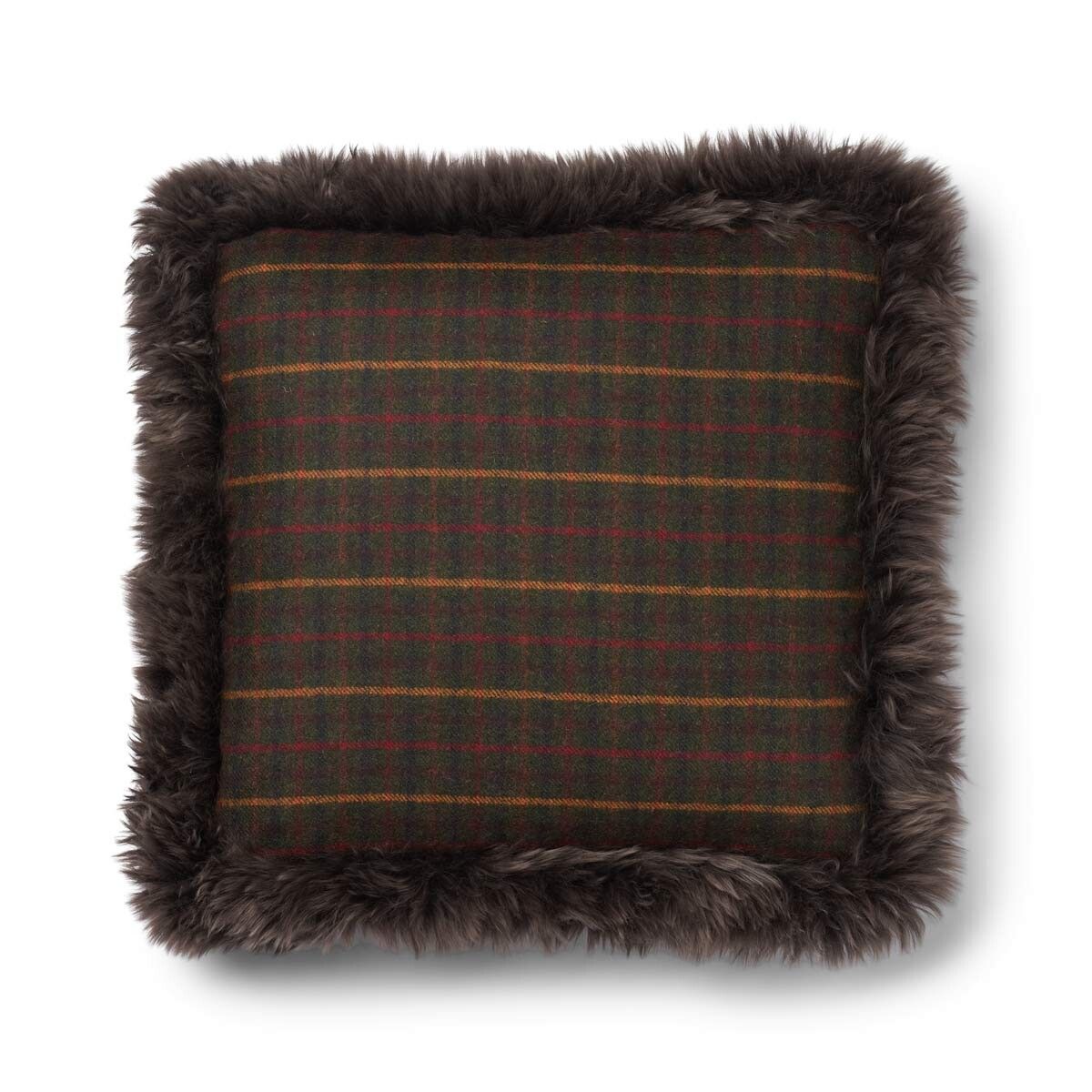 Checked Collection | Ullpute | Langhåret | Dobbeltsidig | 52x52 cm | 34x52 cm Rutet Mørkegrønn / Valnøtt