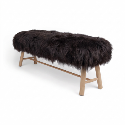 Benk med Islandsk Saueskinn | 140x35x45 cm Natursvart