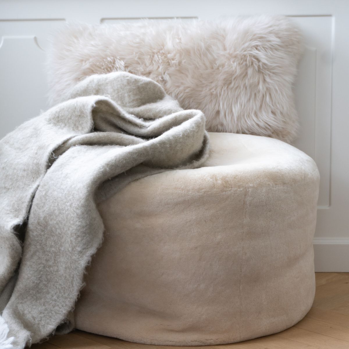 Rund pouf | Mokkasin | New Zealand | D55xH36 cm Kastanje
