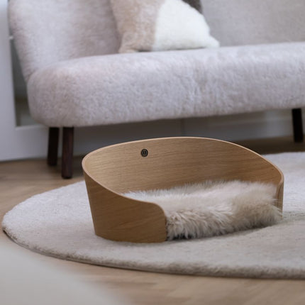 Kort ullteppe i krøllete saueskinndesign Ø140 cm Beige
