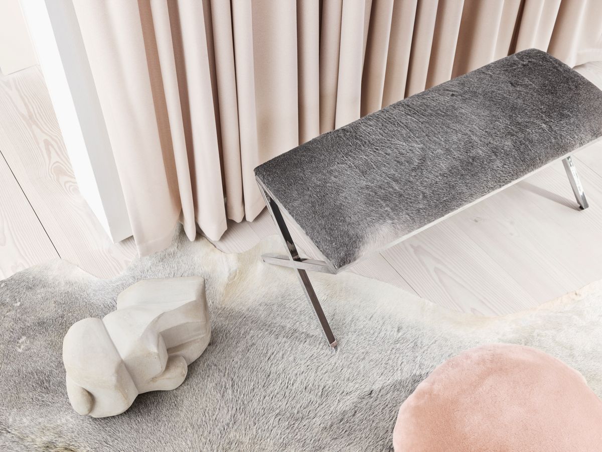 Benk | Kuskinn | 110x45x45 cm Naturlig Grå
