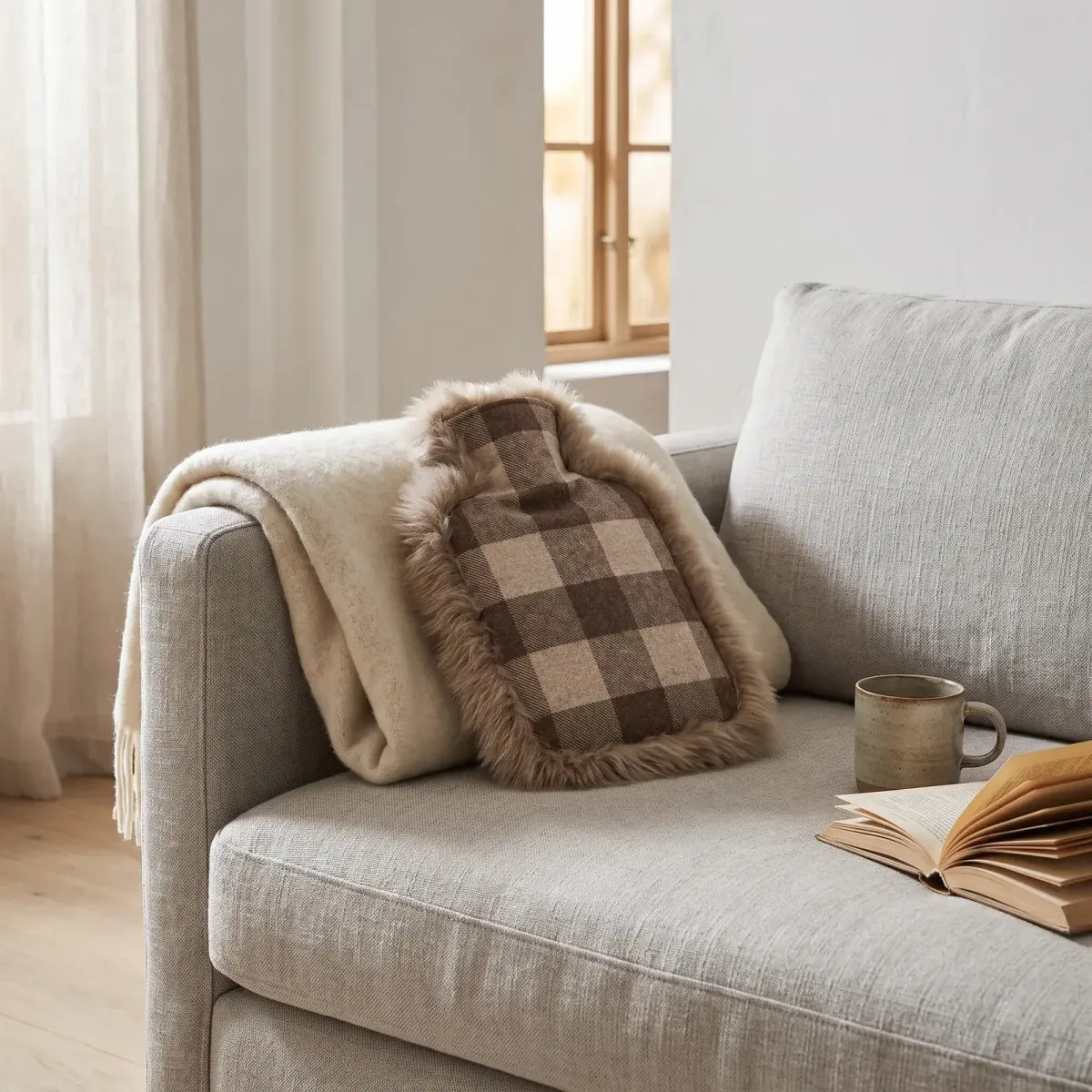 Varmtvannsflaske | Saueskinn og ull | 37 x 27 cm Lindsay Tartan/Hvit