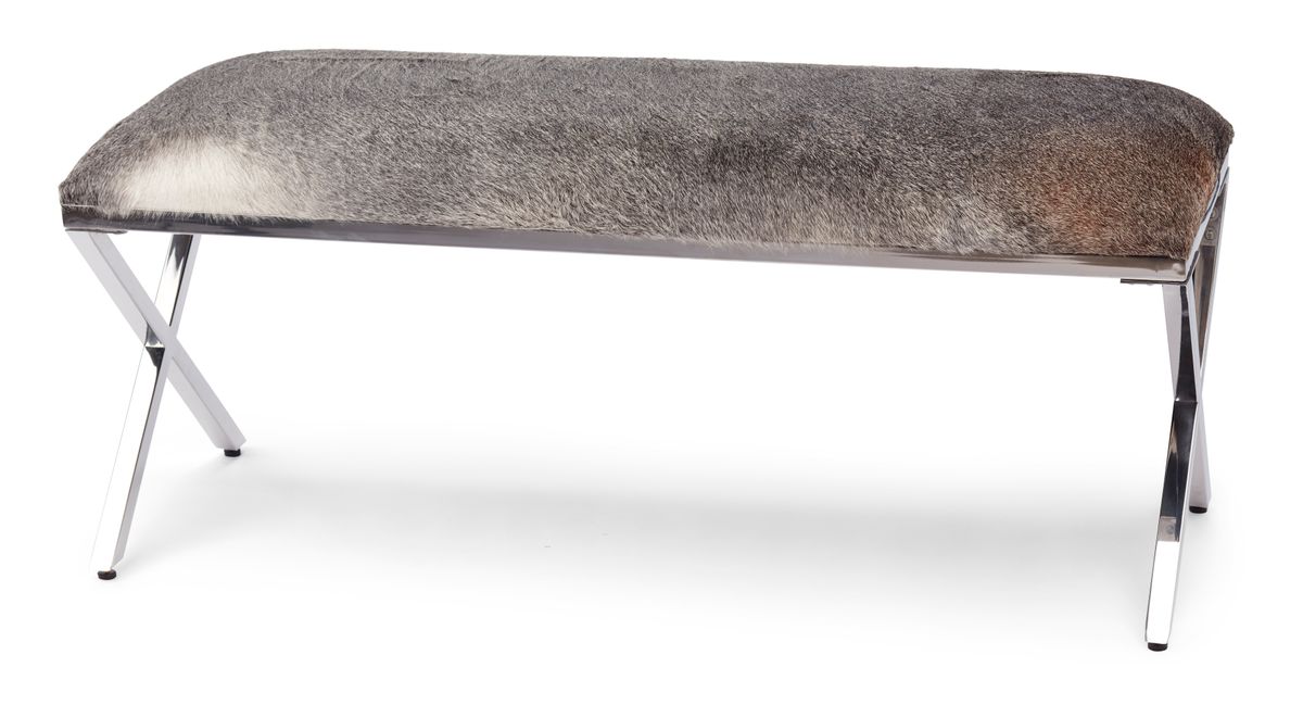 Benk | Kuskinn | 110x45x45 cm Naturlig Grå