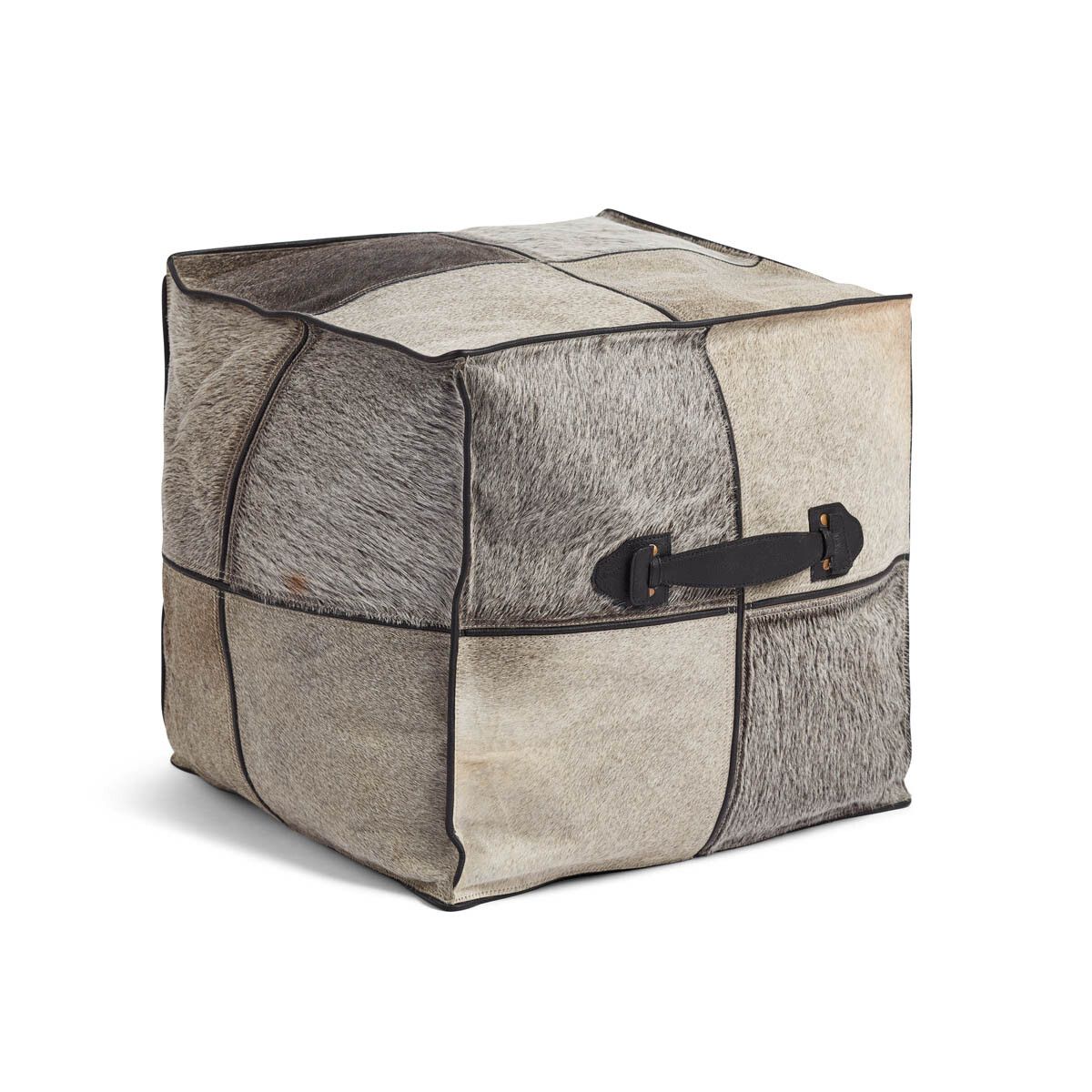 Puff m/håndtak | Kalveskinn | 45x45x45 cm